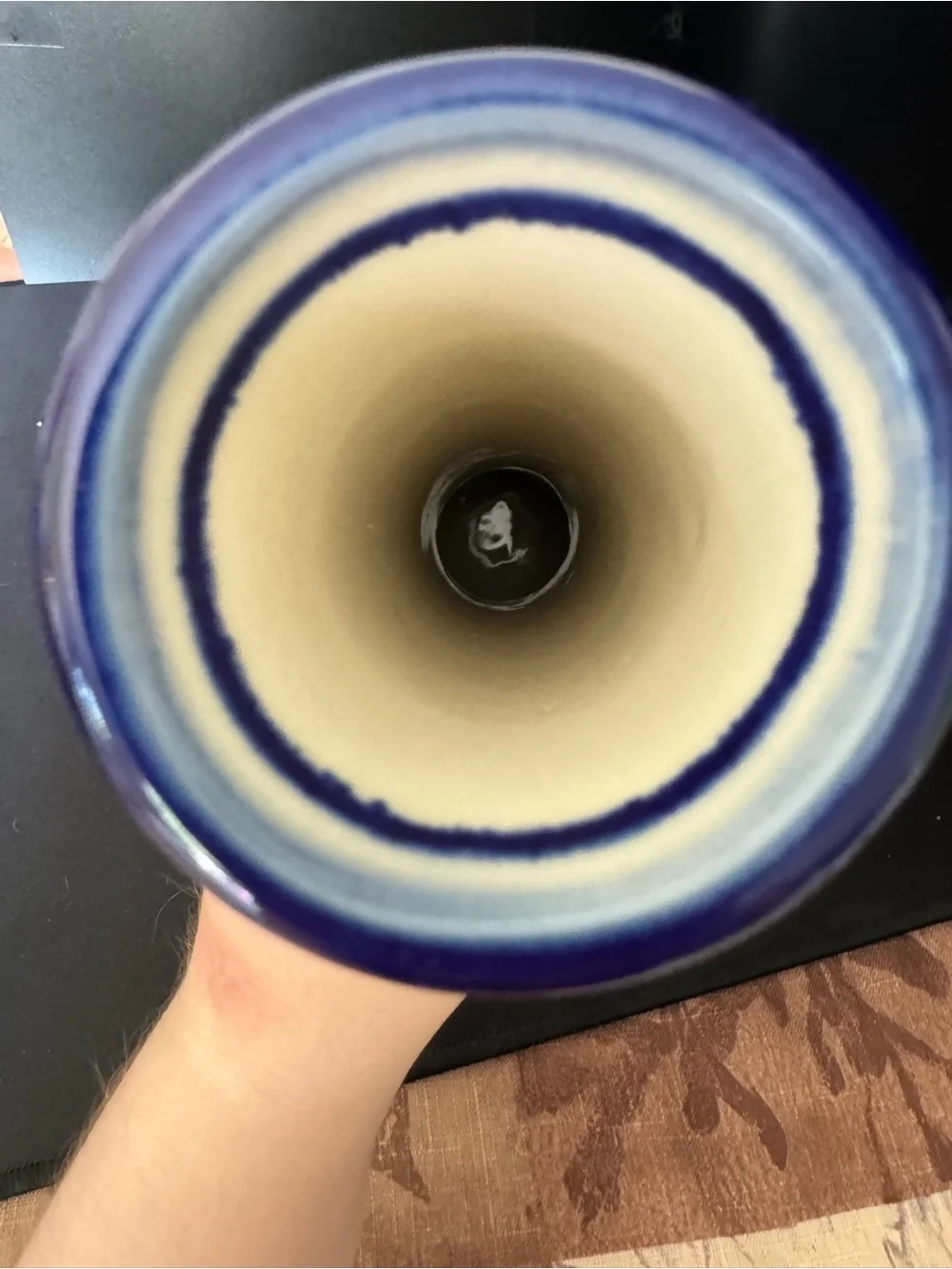 Vintage WR Unikat Polish Pottery Vase Tall Blue Floral Crazing